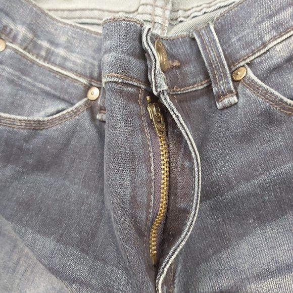 Jeans Calvin Klein Women 6 Size 28 Distressed Stretch Dark Blue Boot Cut 30 Leg - Picture 8 of 13